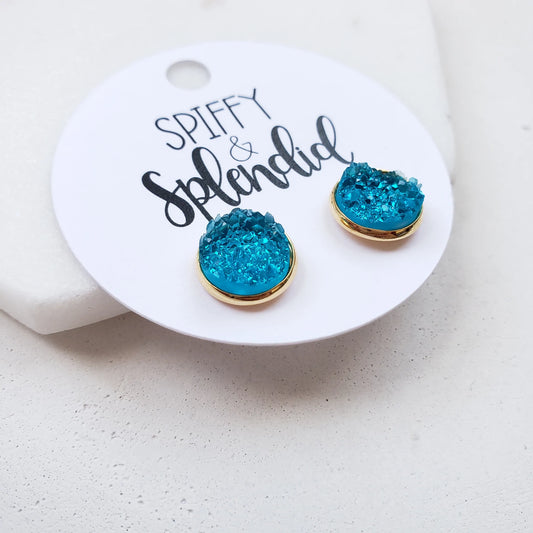 Aqua Blue Geode Studs