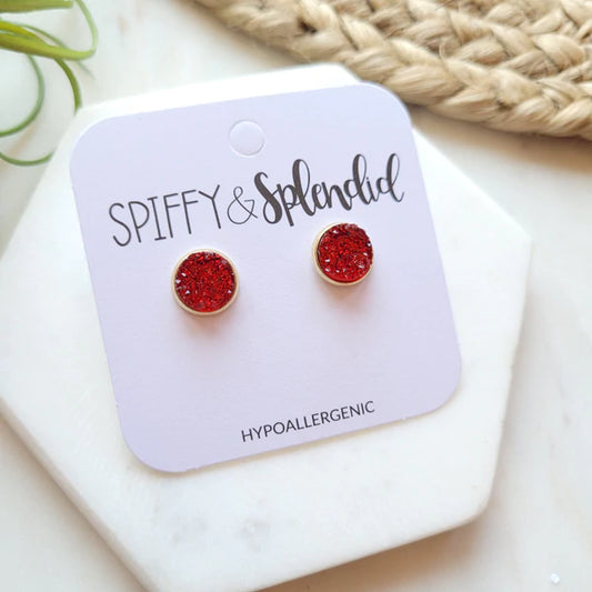 Red Druzy Studs