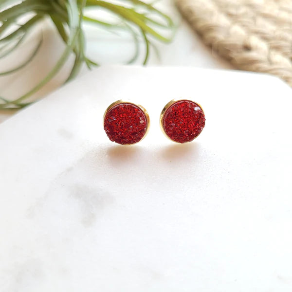Red Druzy Studs