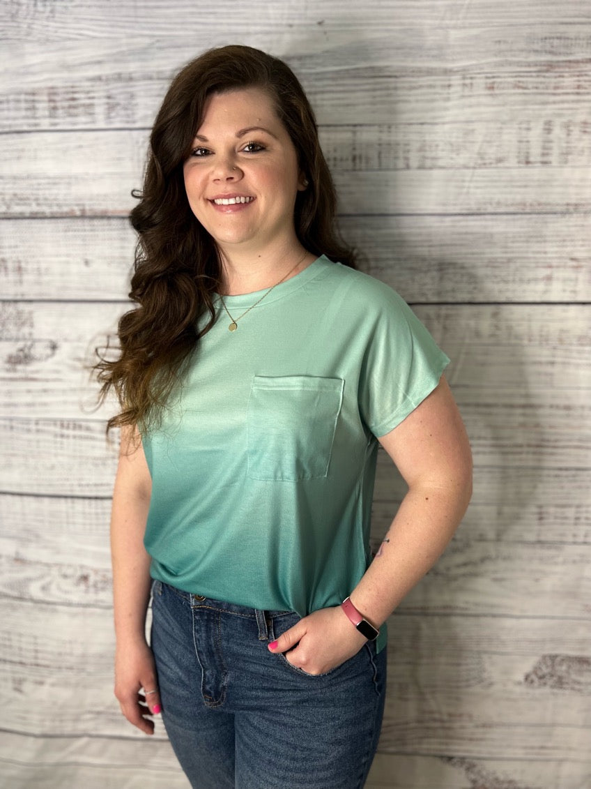 Gradient Color Short Sleeve T-Shirt with Pocket