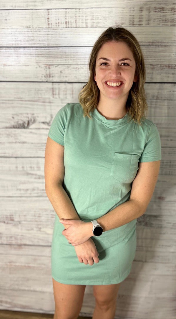 Crew Neck Short Sleeve Pocket T-Shirt Dress