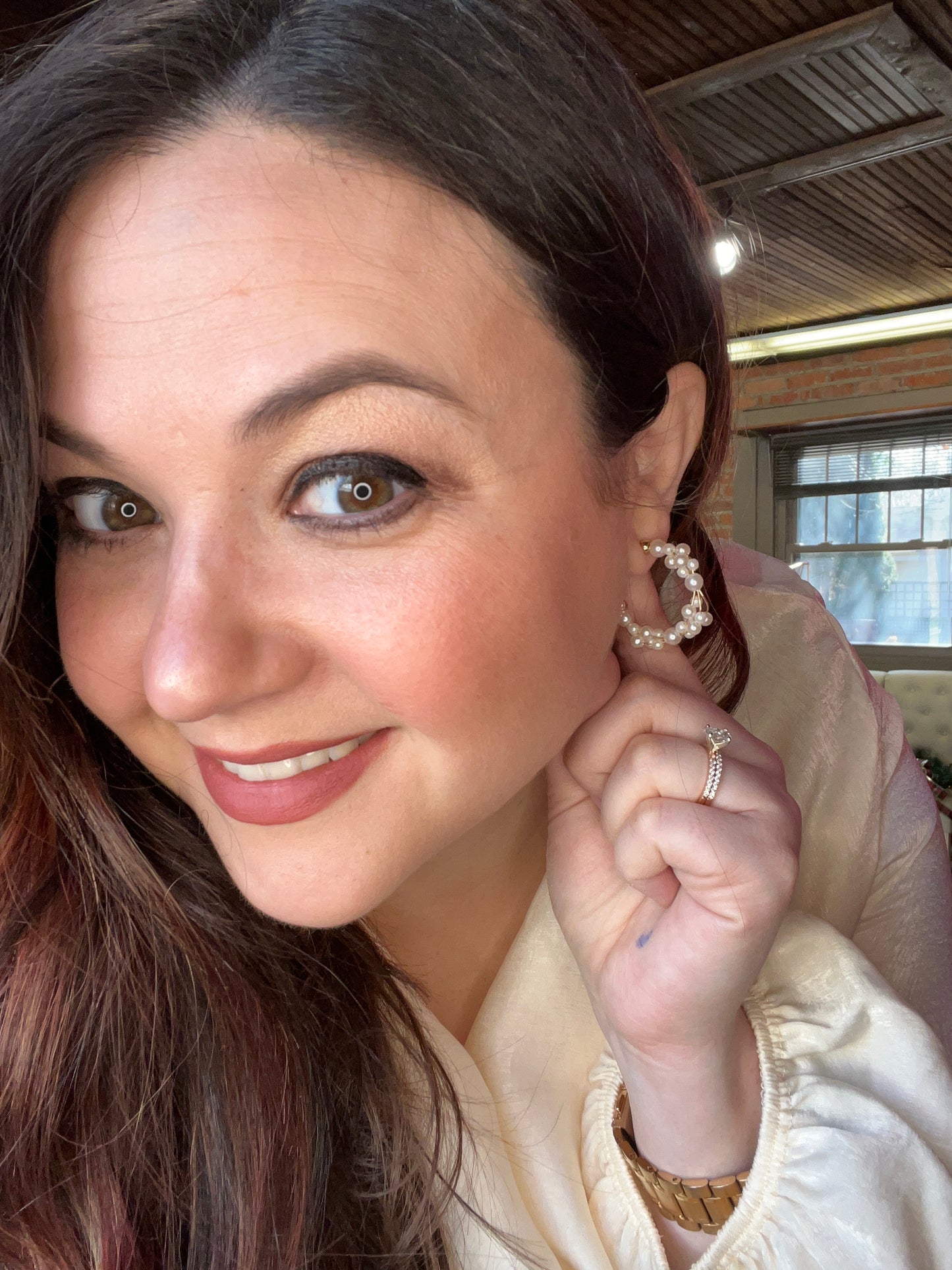 Pearl Cluster Hoop Earrings in Gold