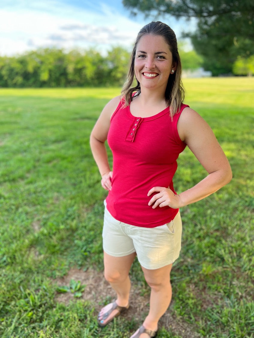 Wooden Button Ribbed Henley Tank
