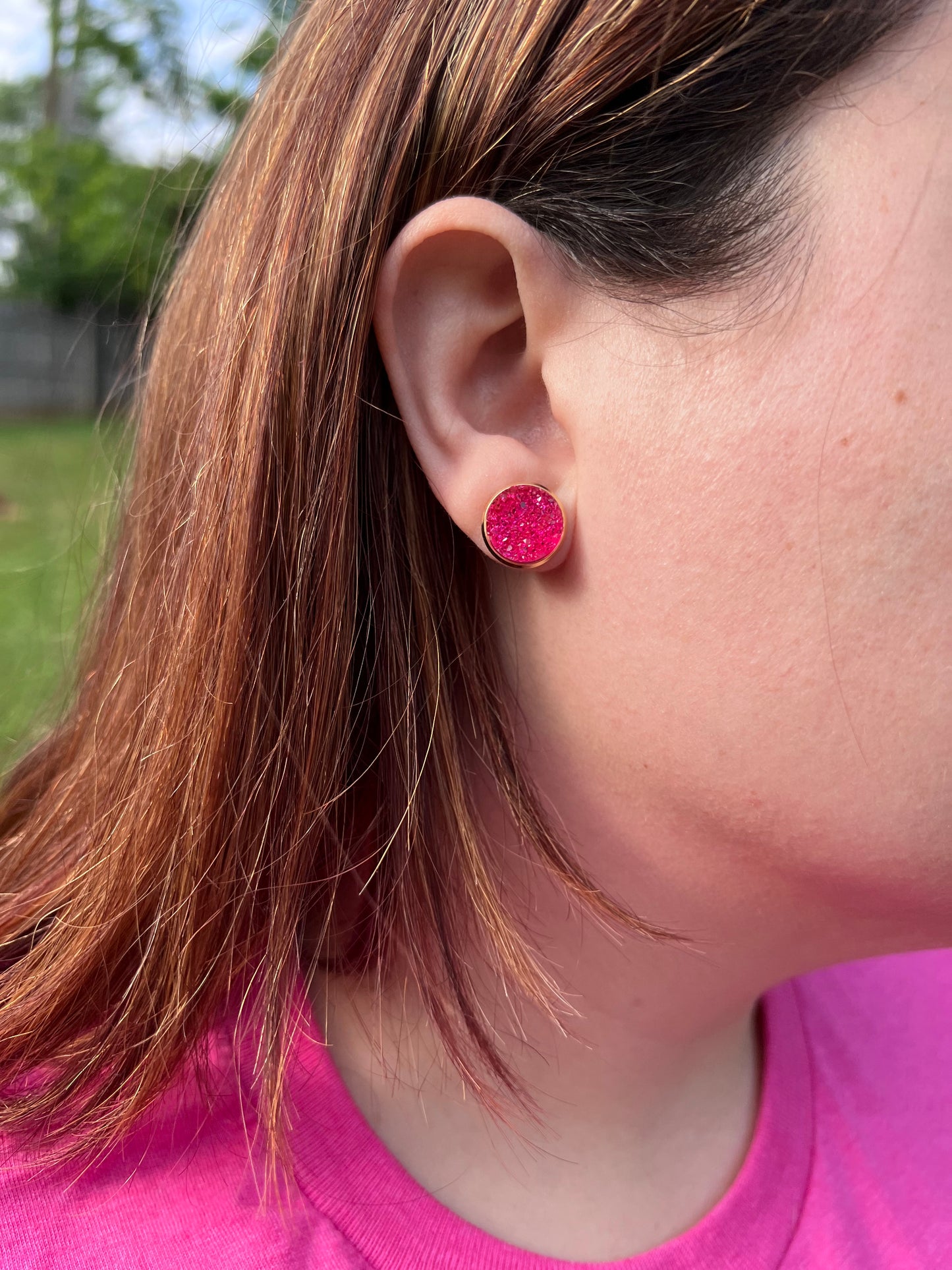 Hot Pink Geode Druzy Studs