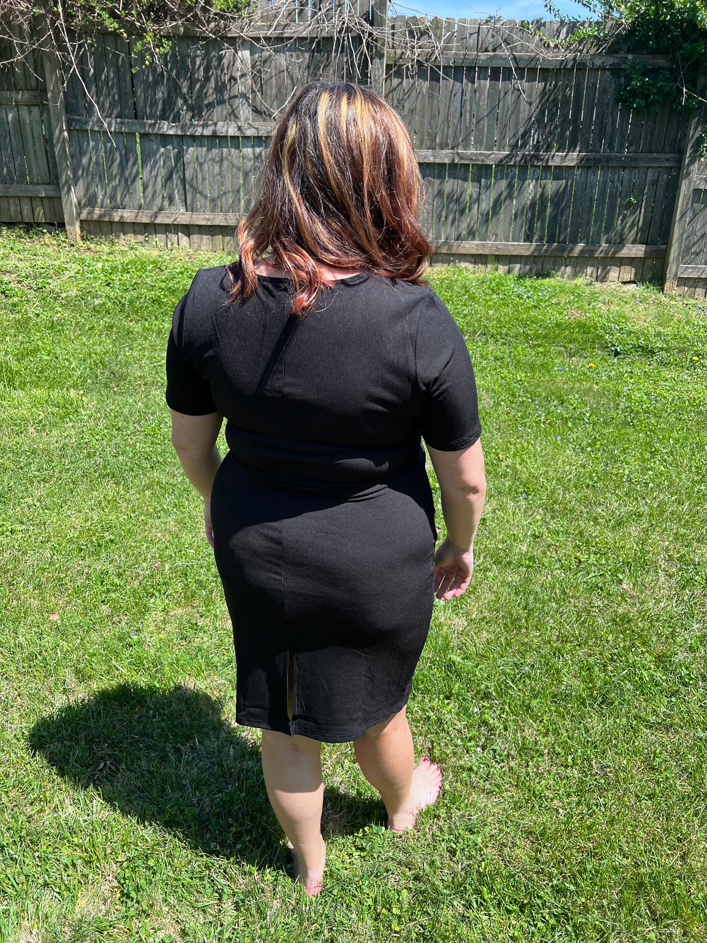 Black Tie Front Knit Midi Dress