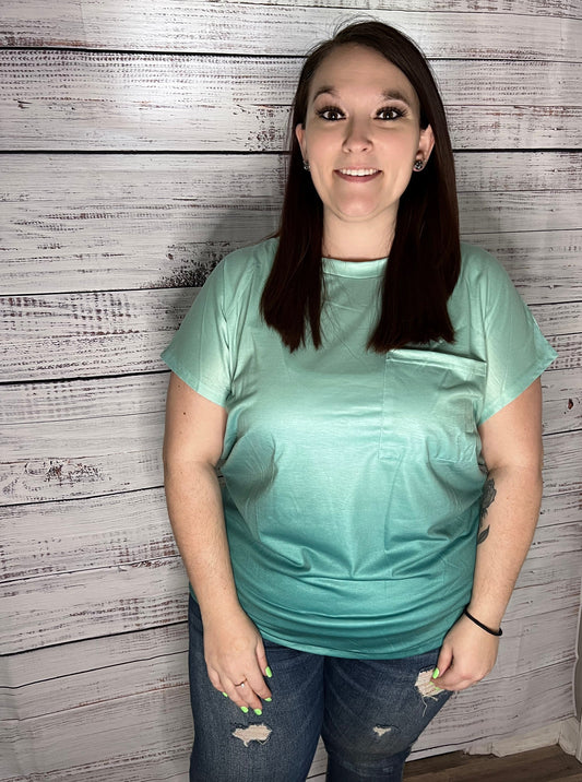 Gradient Color Short Sleeve T-Shirt with Pocket