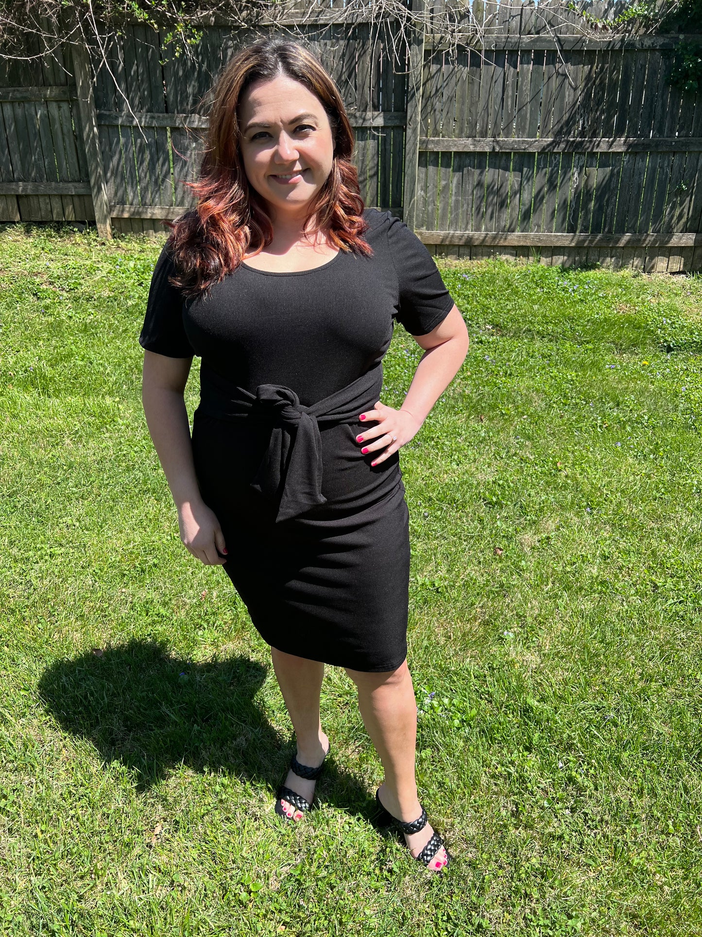 Black Tie Front Knit Midi Dress
