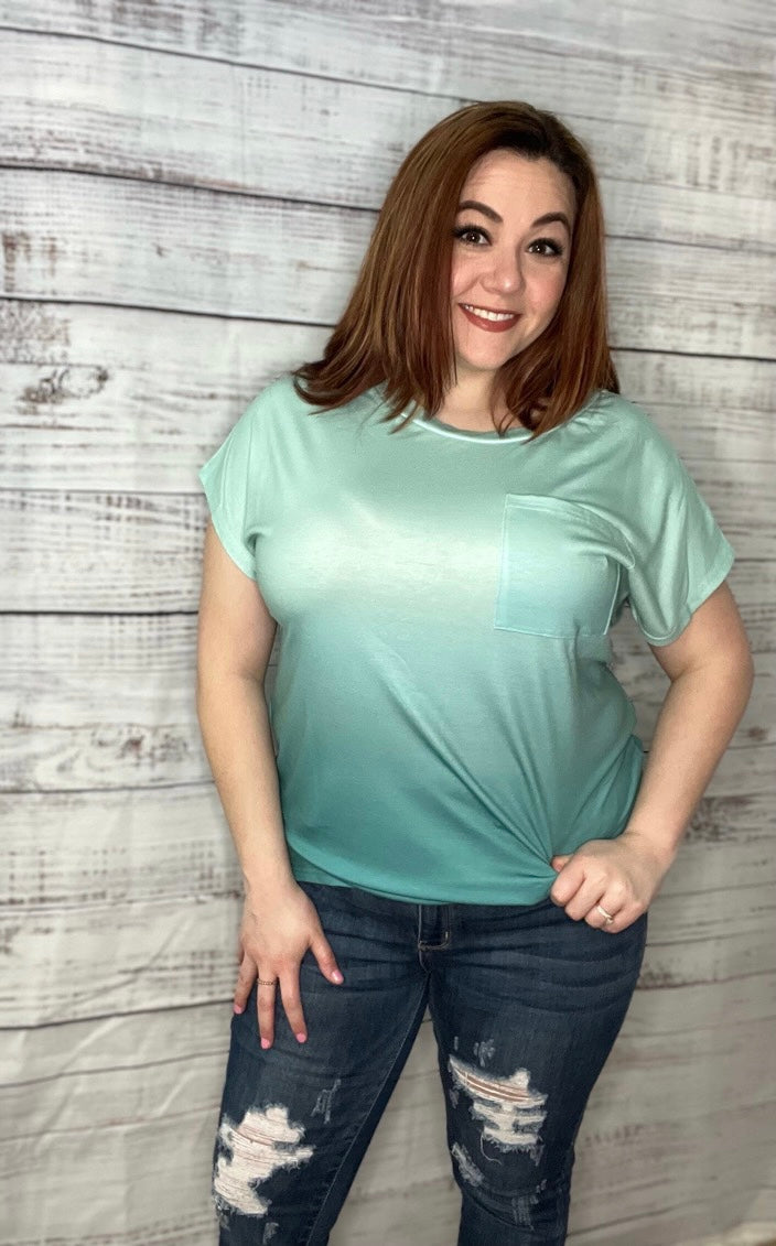 Gradient Color Short Sleeve T-Shirt with Pocket