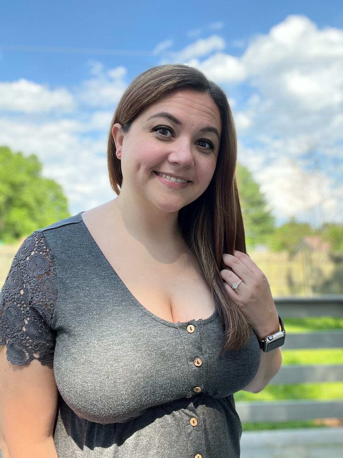 Gray Button Front V-Neck Dress