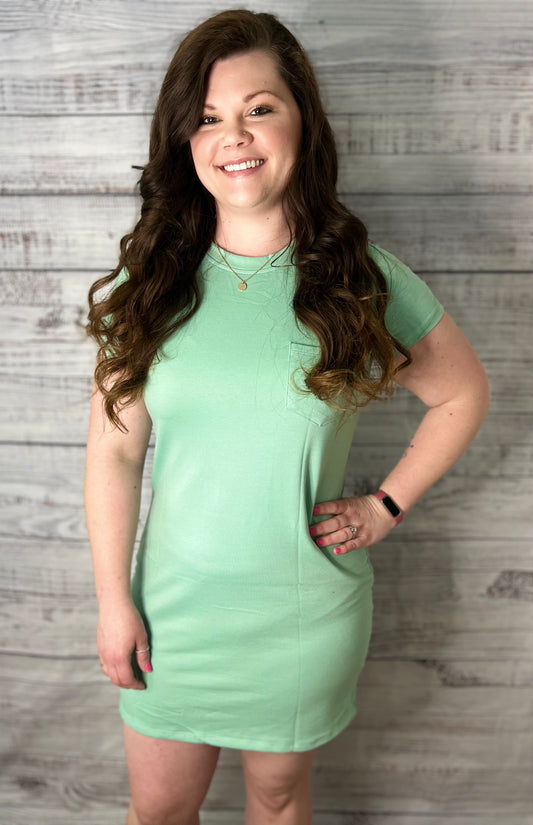 Crew Neck Short Sleeve Pocket T-Shirt Dress