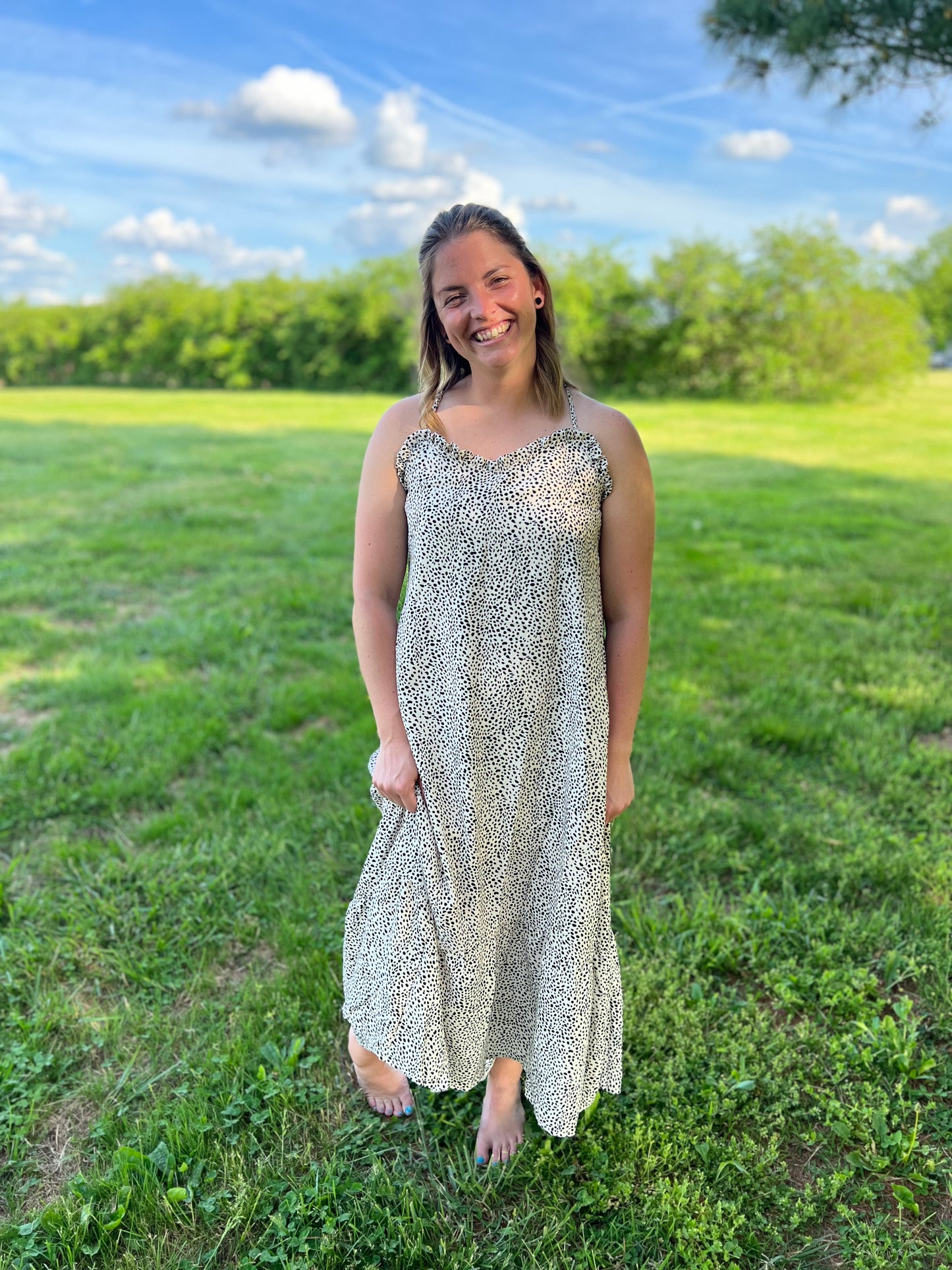 Bohemian Printed High Low Ruffle Maxi Dress
