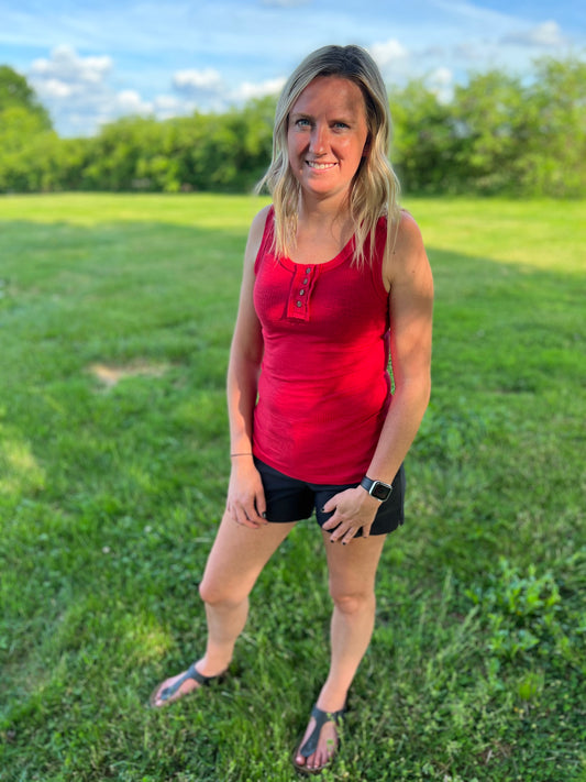 Wooden Button Ribbed Henley Tank