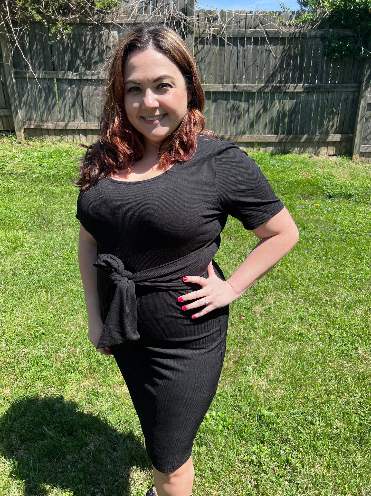 Black Tie Front Knit Midi Dress