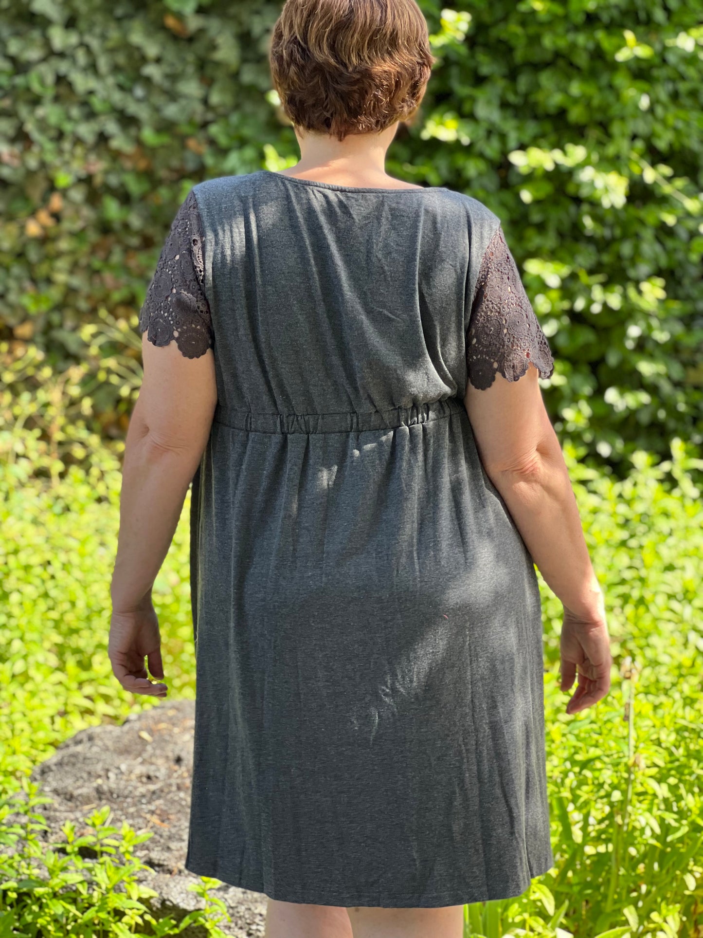 Gray Button Front V-Neck Dress