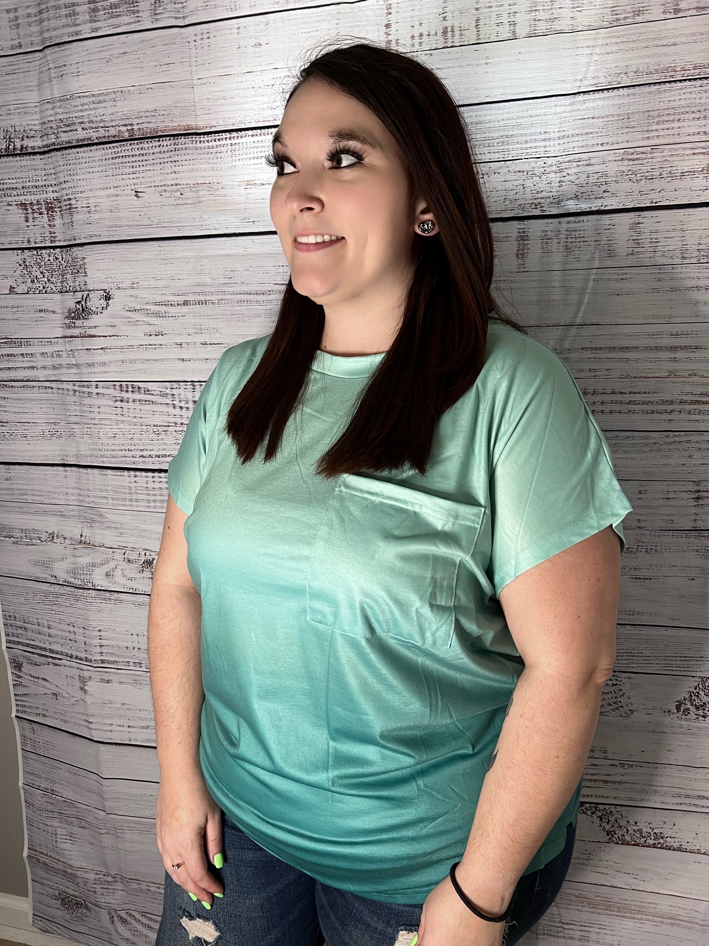 Gradient Color Short Sleeve T-Shirt with Pocket