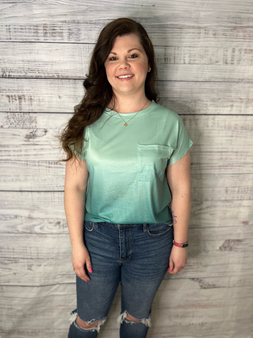 Gradient Color Short Sleeve T-Shirt with Pocket