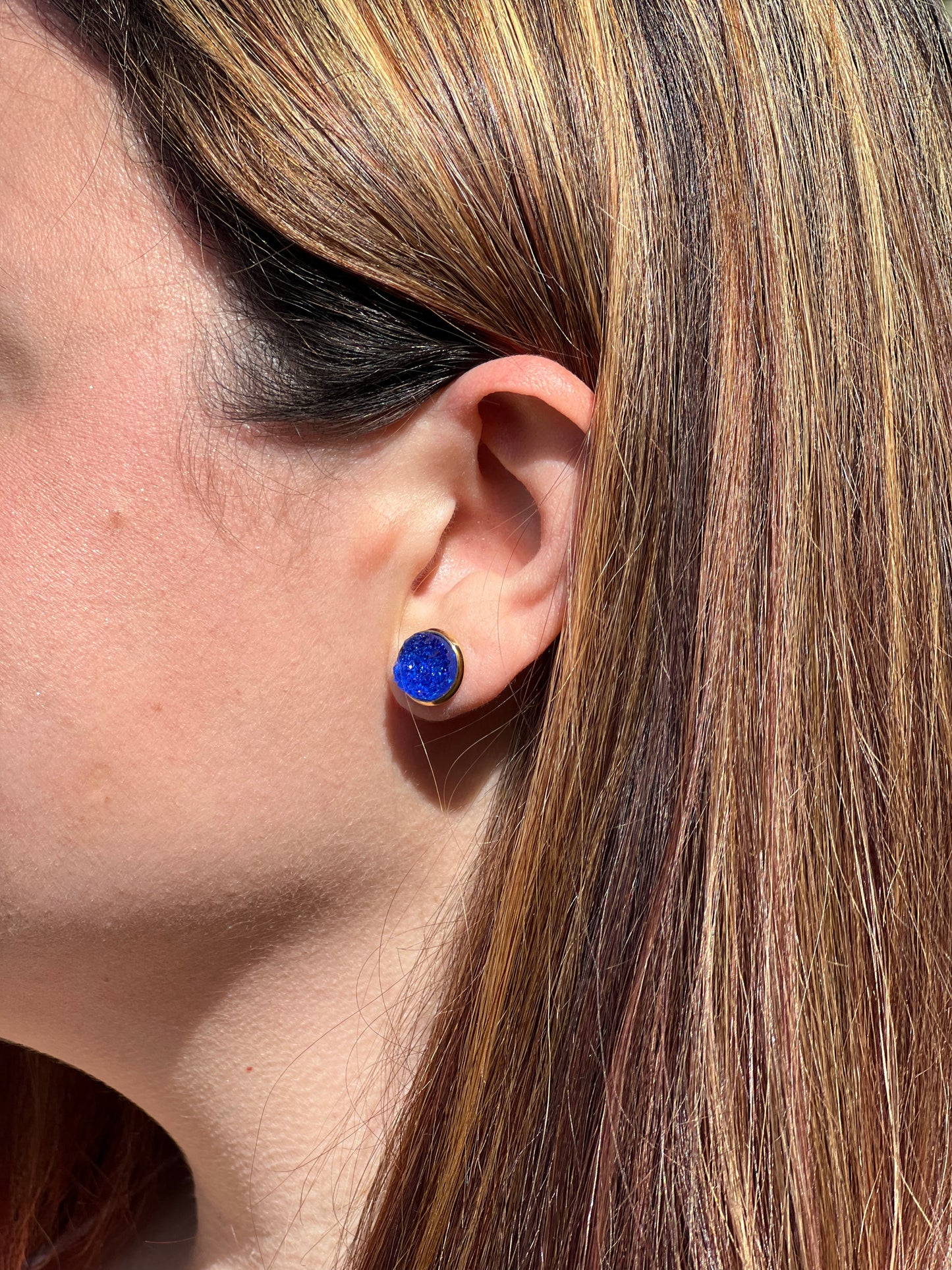 Sapphire Geode Druzy Studs