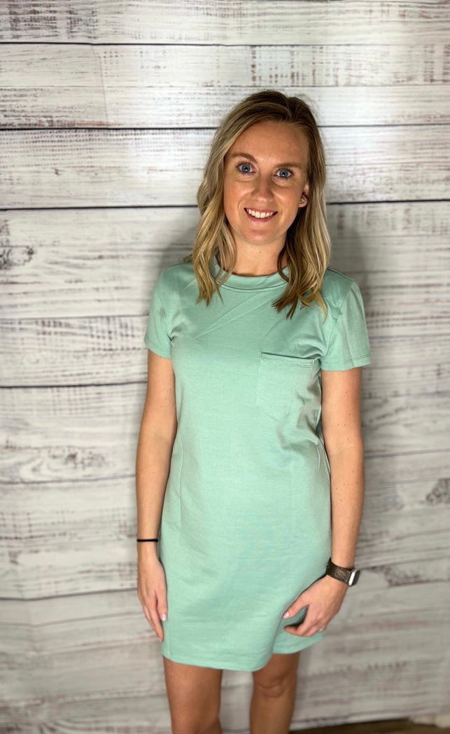 Crew Neck Short Sleeve Pocket T-Shirt Dress
