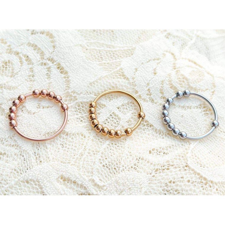Stainless Steel Beaded Anxiety Ring