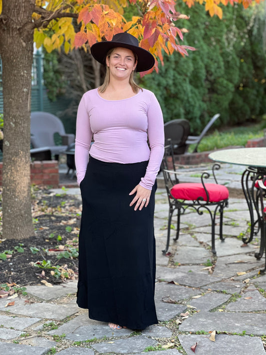 Mauve Ribbed Long Sleeve Top