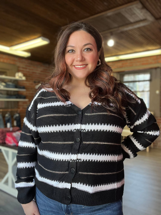 “Cassandra” Colorblock Button Cardigan