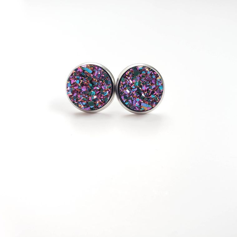 Blue Violet Druzy Studs