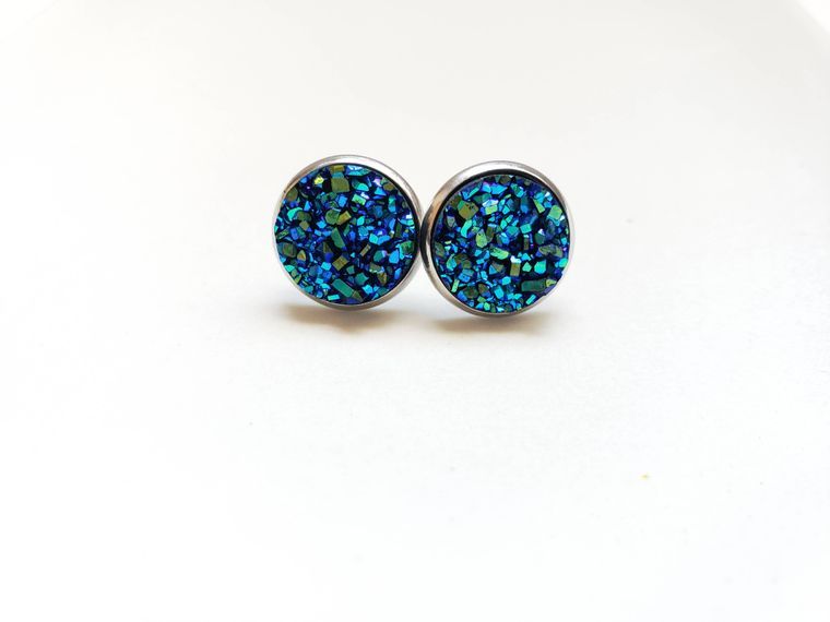 Blue Druzy Studs
