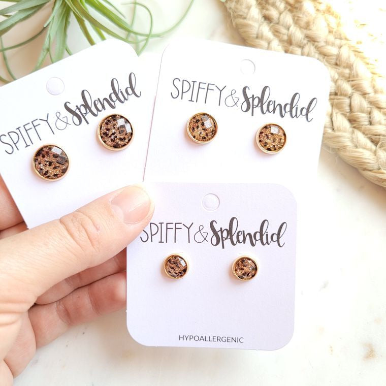 Leopard Sparkle Stud Earrings