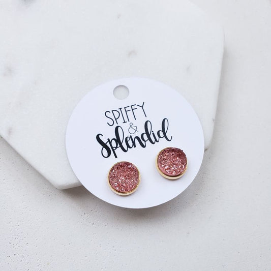 Rose Quartz Geode Druzy Studs