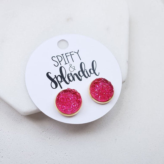 Hot Pink Geode Druzy Studs