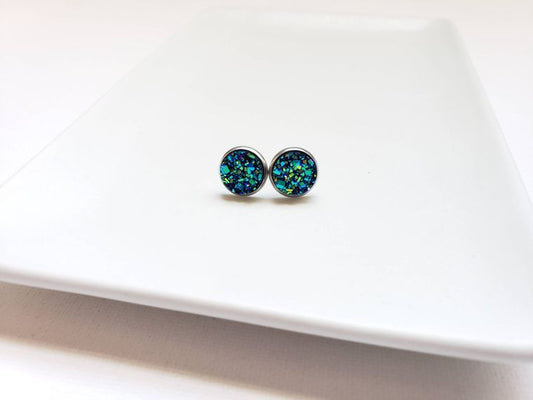Blue Druzy Studs