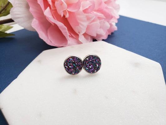 Blue Violet Druzy Studs