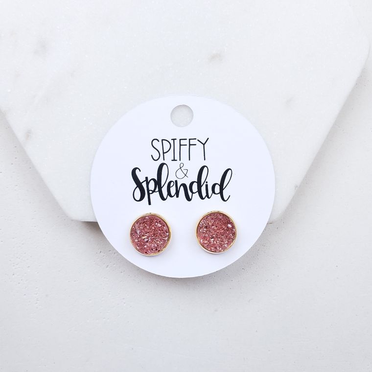 Rose Quartz Geode Druzy Studs
