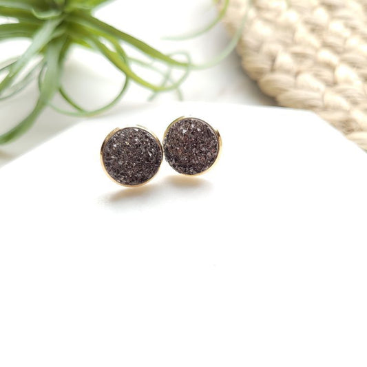 Charcoal Grey Geode Druzy Studs