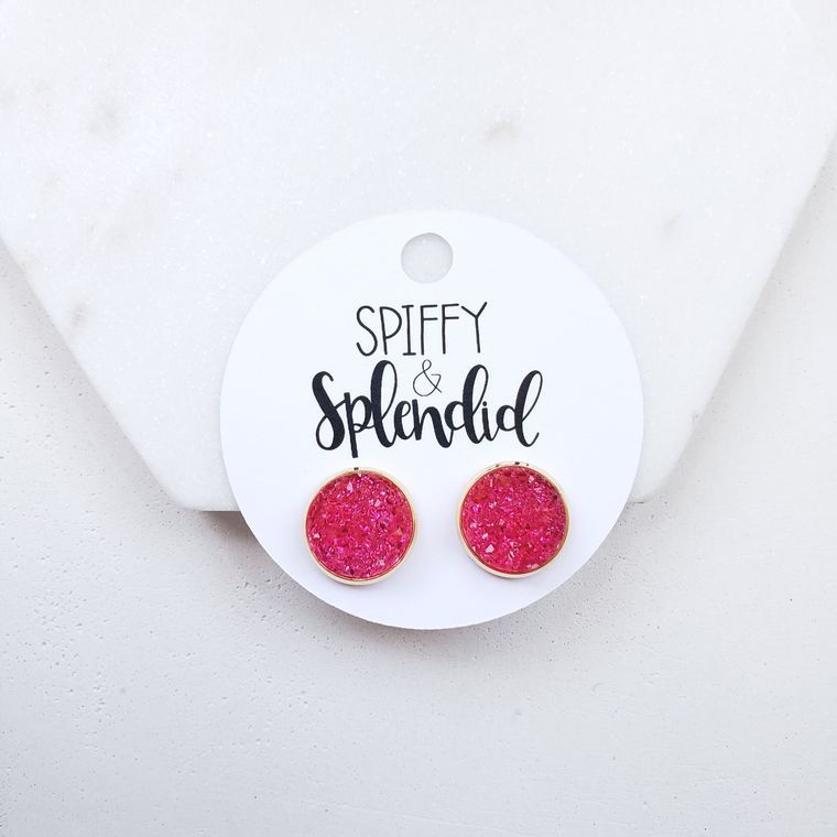 Hot Pink Geode Druzy Studs