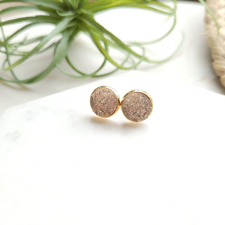 Pale Champagne Geode Druzy Studs