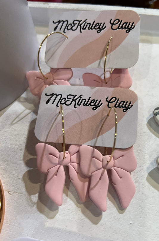 Pink Bow Hoop Earrings