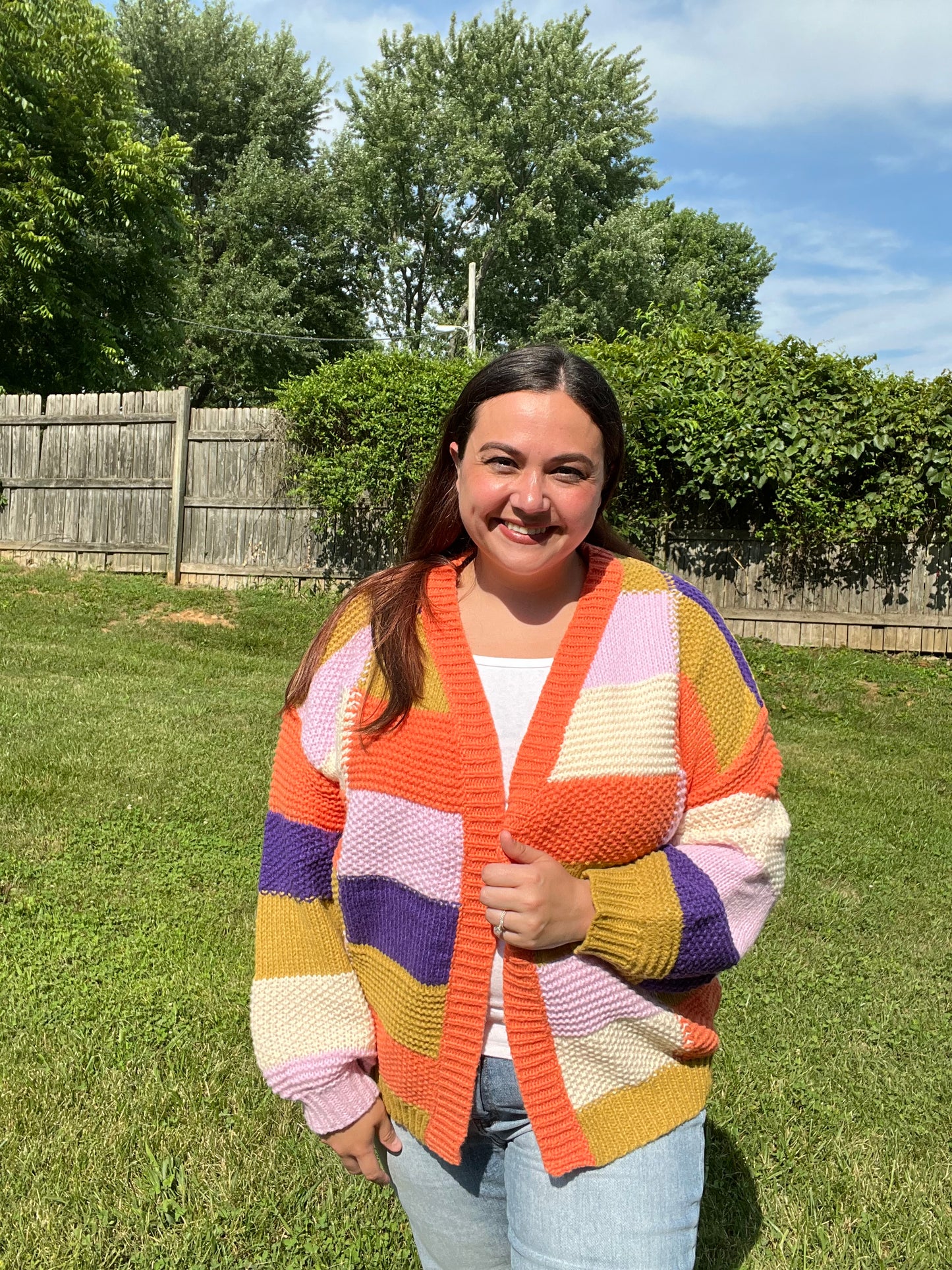 Multi Color Checker Block Cardigan