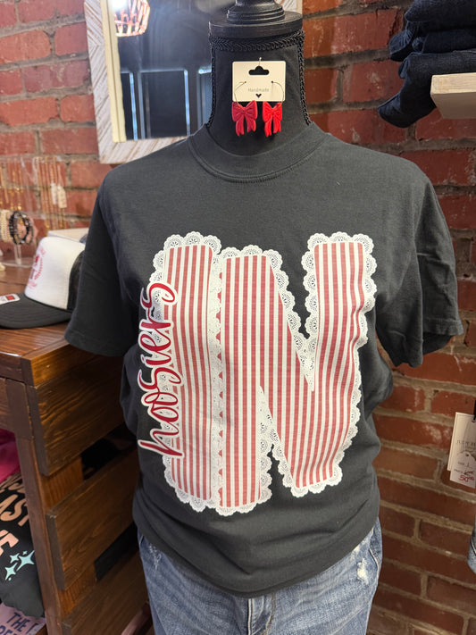 “IN Hoosiers” Lace and Strips Tee