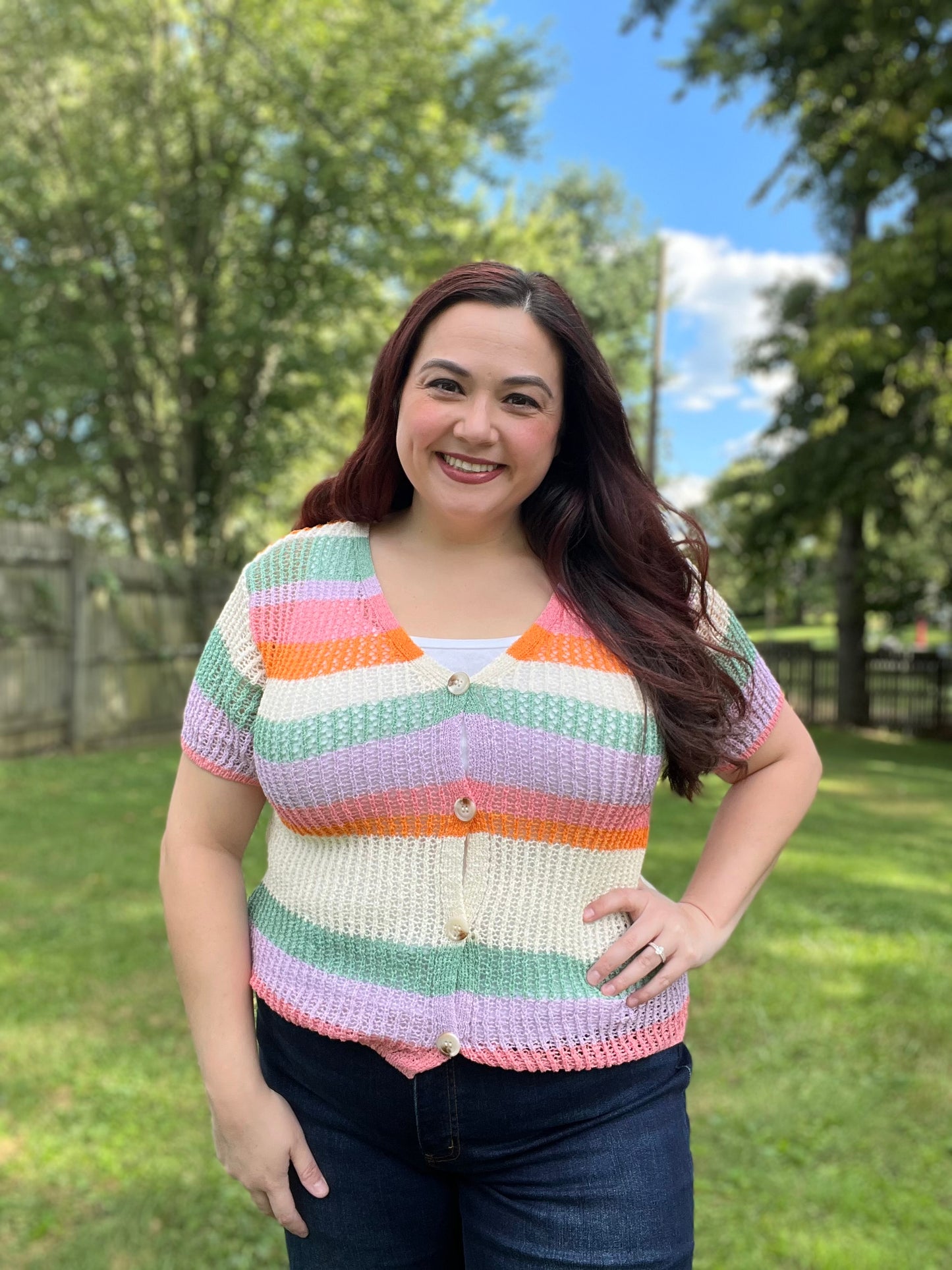 “Fall Colorblock” Knit Short Sleeve Sweater