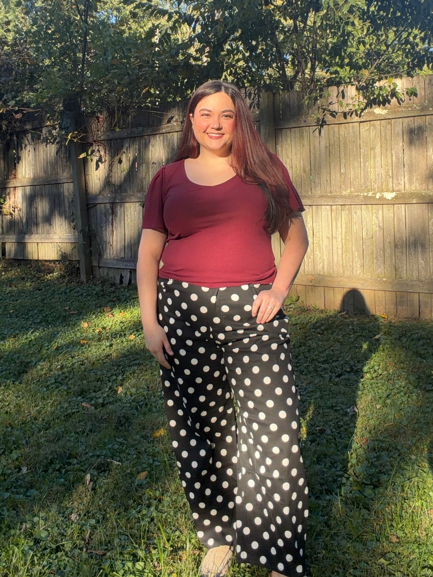Black Polka Dot High Rise Straight Leg Pants