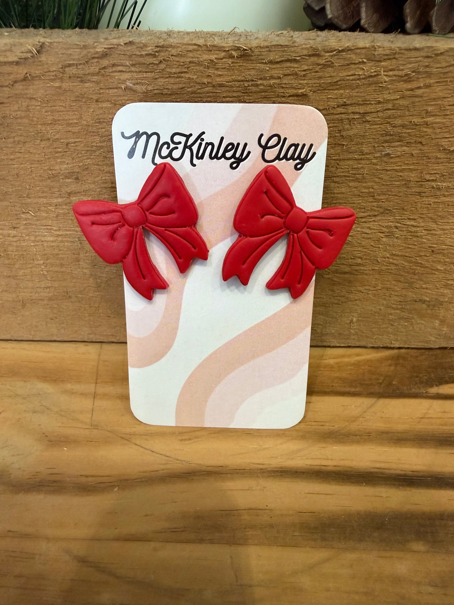 Red Bow Clay Earrings