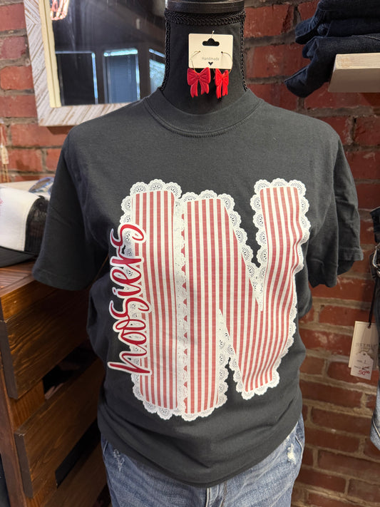 “IN Hoosiers” Lace and Strips Tee