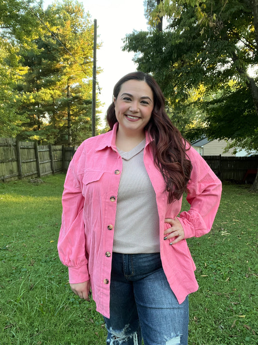 “Pink Bonbon Corduroy” Shacket