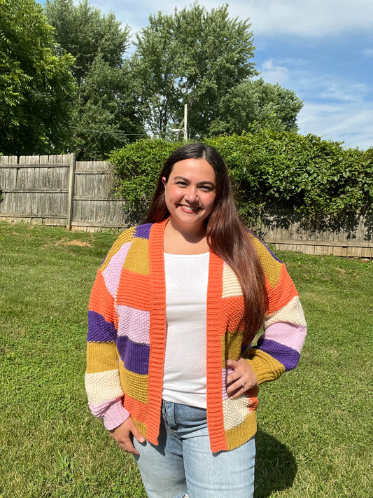 Multi Color Checker Block Cardigan