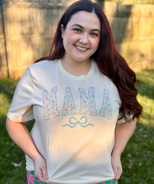 Blue Floral “Mama” Graphic Tee