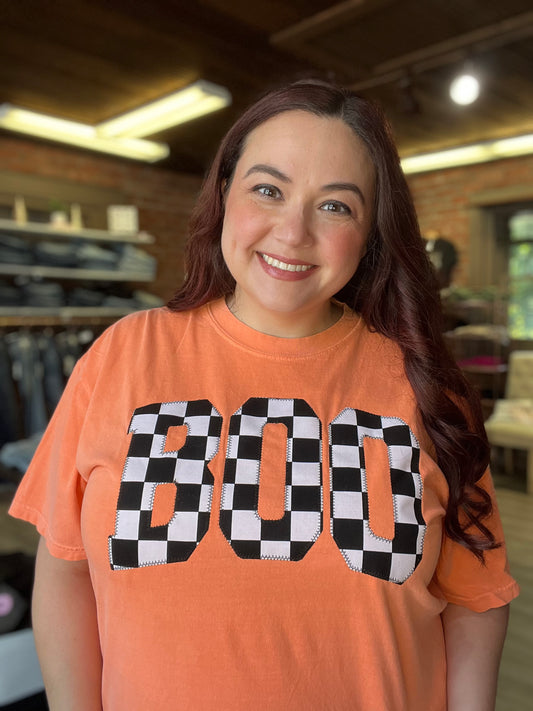 “Boo” Checkerboard Short Sleeve Tee