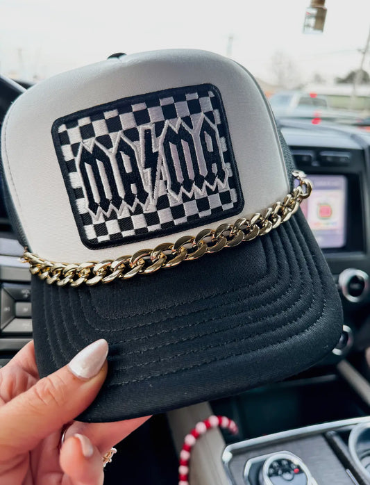 “Mama” Checkered Trucker Hat with Chain