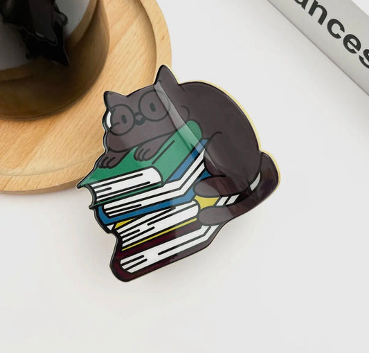 Cat on Books Hair Clips