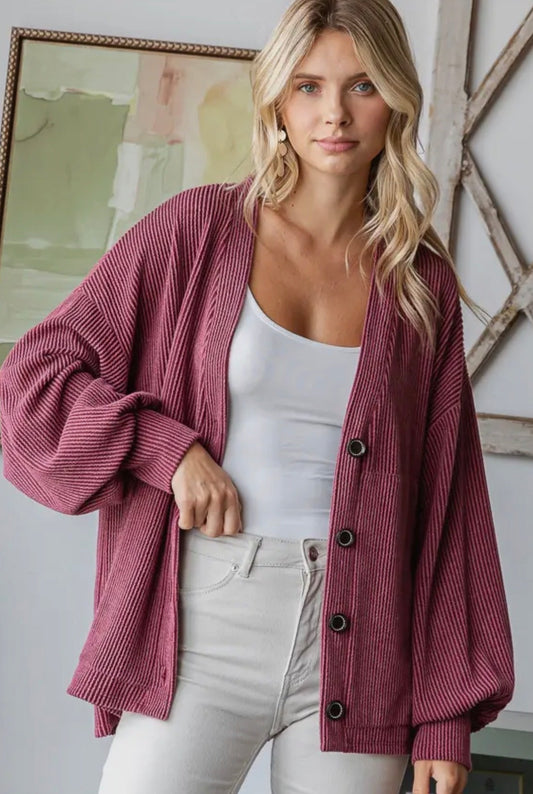 “Berry Crush” Ribbed Cardigan